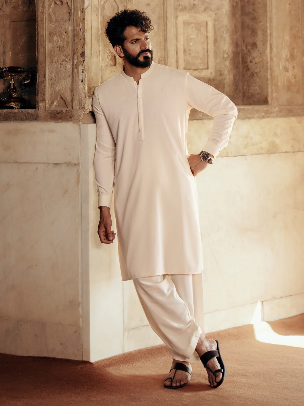OFF WHITE BLENDED KAMEEZ SHALWAR | AL-KS-3048/AM-6186F - Image 4