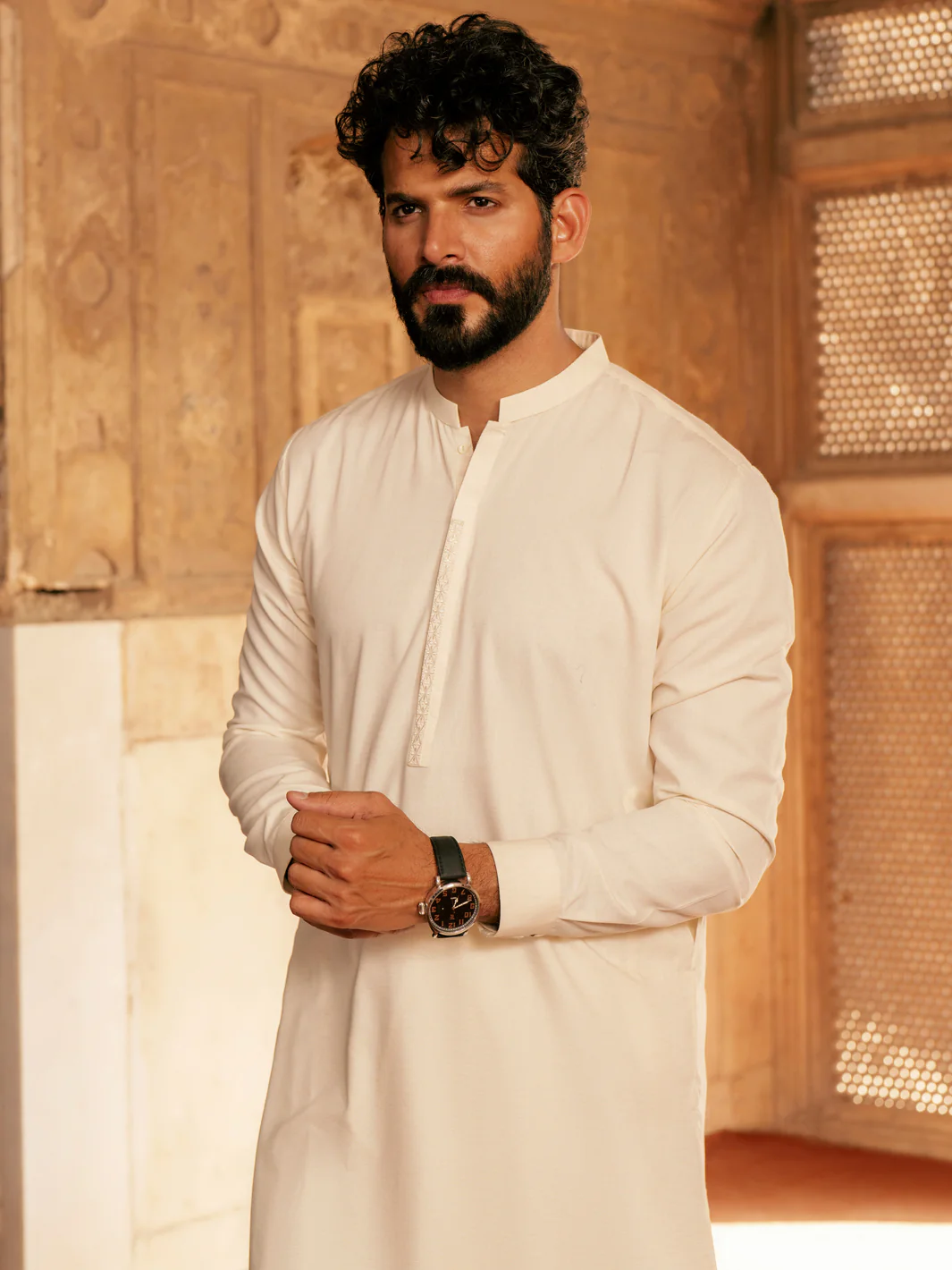 OFF WHITE BLENDED KAMEEZ SHALWAR | AL-KS-3048/AM-6186F - Image 5
