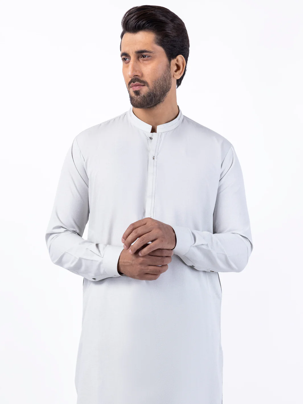 LIGHT GREY BLENDED KAMEEZ SHALWAR | AL-KS-3049/AM-6186A - Image 3