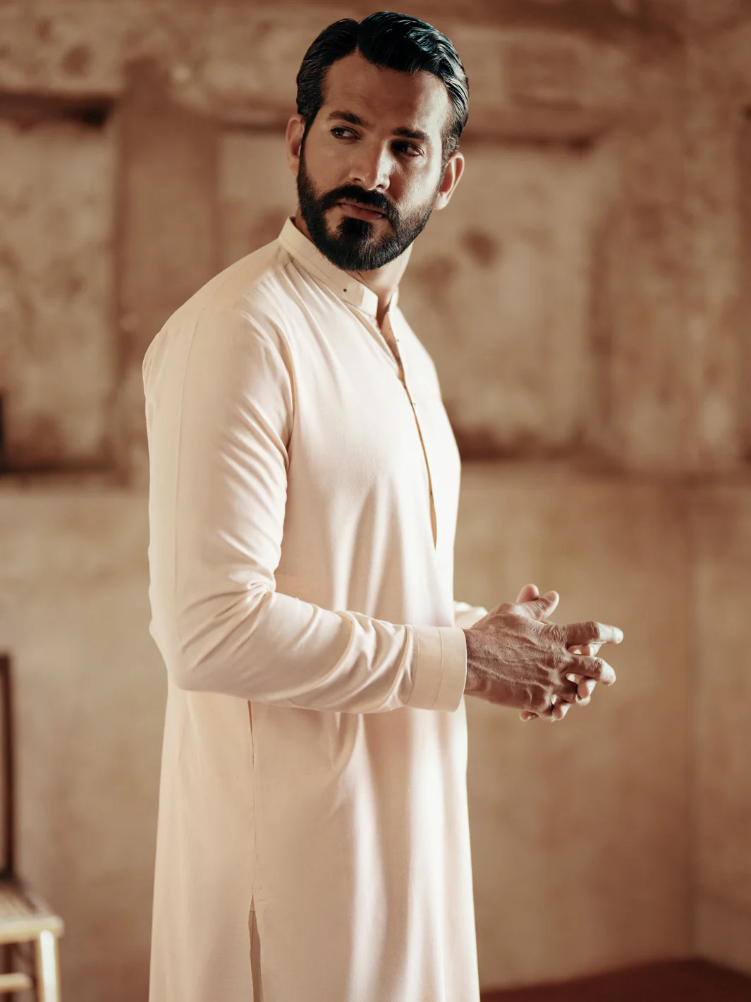 CREAM BLENDED KAMEEZ SHALWAR | AL-KS-3051/AM-6186B - Image 2