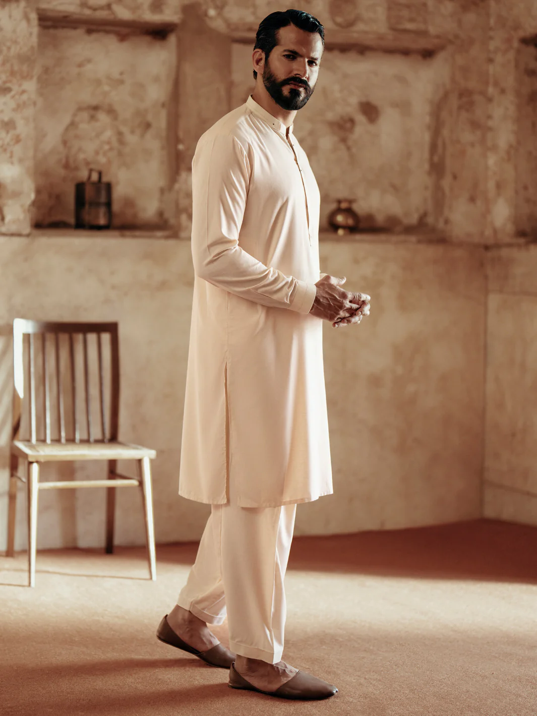 CREAM BLENDED KAMEEZ SHALWAR | AL-KS-3051/AM-6186B - Image 3