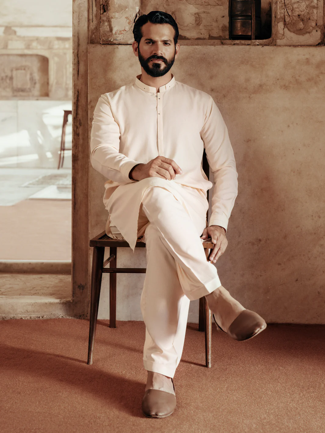 CREAM BLENDED KAMEEZ SHALWAR | AL-KS-3051/AM-6186B - Image 4