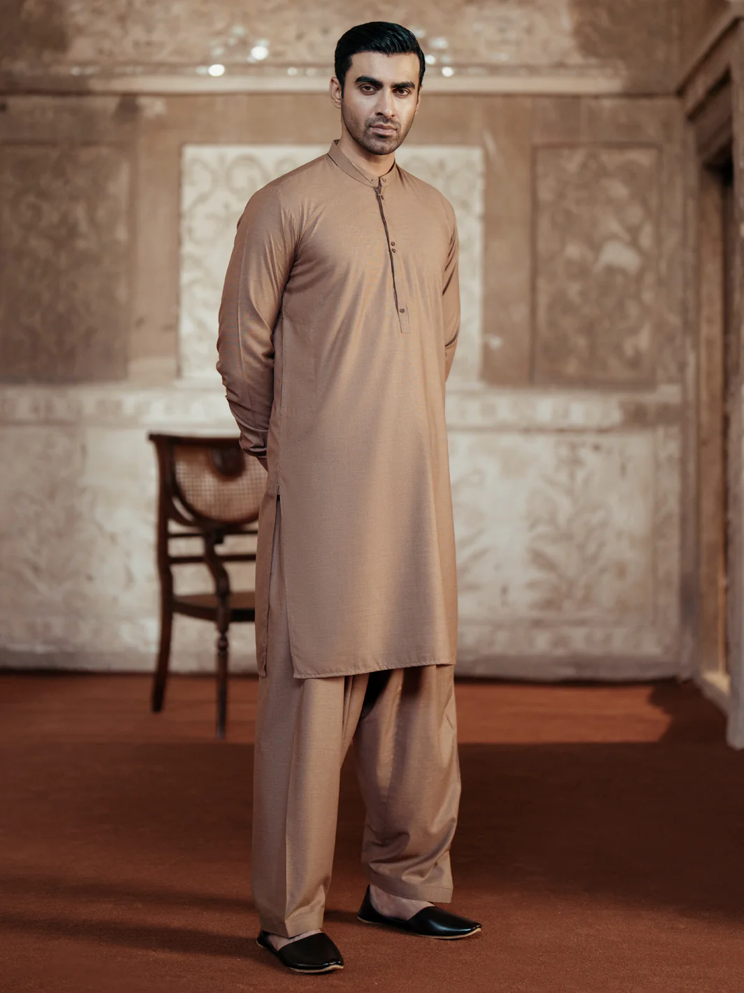 BROWN BLENDED KAMEEZ SHALWAR | AL-KS-3052/AM-6202B