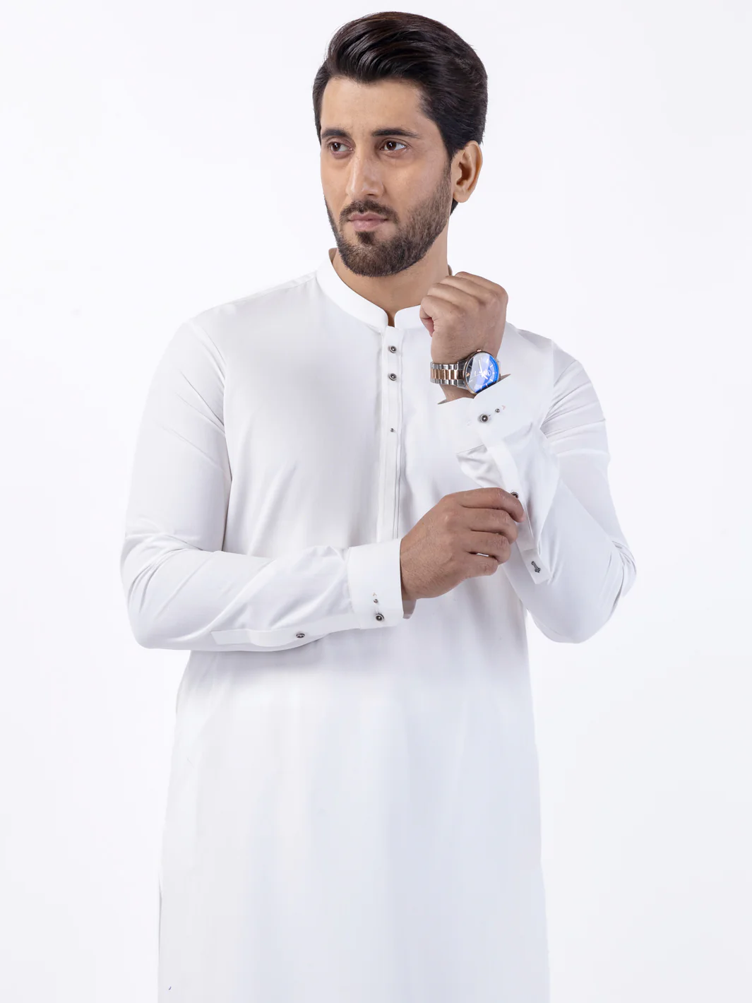 WHITE BLENDED KAMEEZ SHALWAR | AL-KS-3054/AM-6165A - Image 2