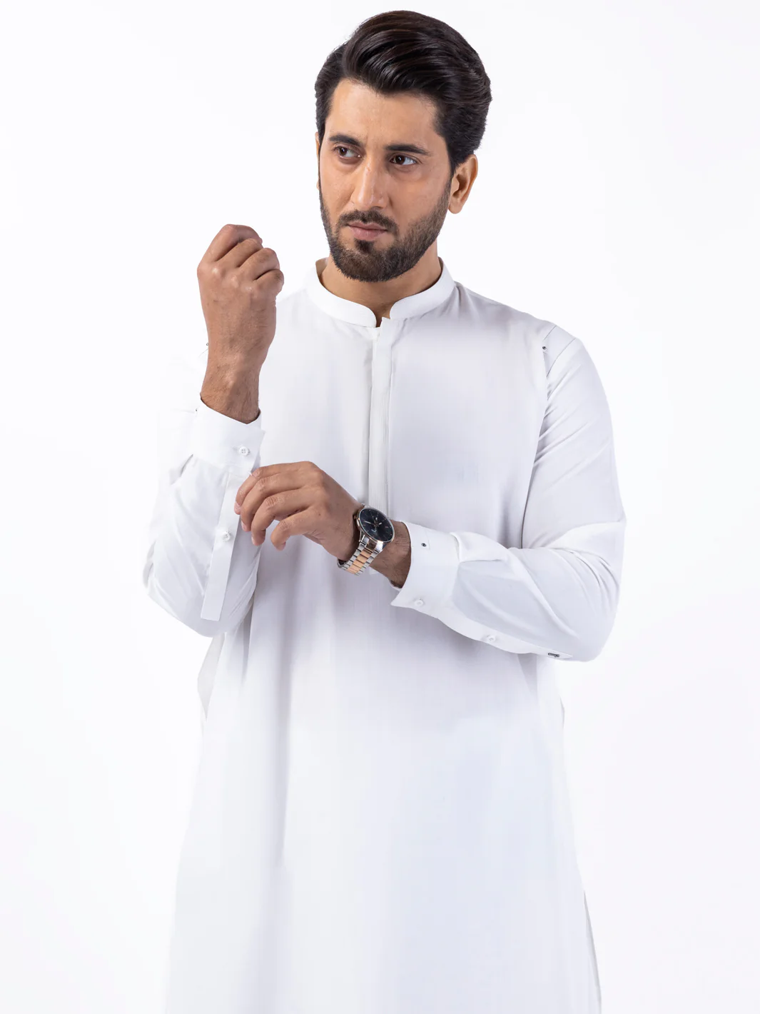 WHITE BLENDED KAMEEZ SHALWAR | AL-KS-3067/AM-6211A - Image 3
