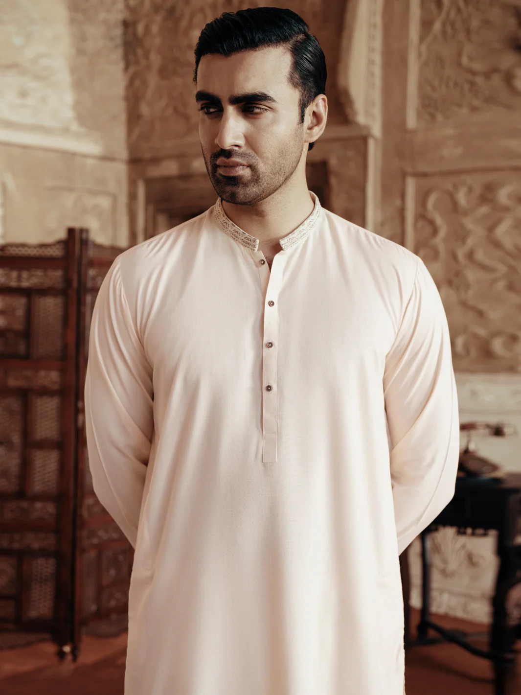 CREAM BLENDED KAMEEZ SHALWAR | AL-KS-3069/AM-6198B - Image 4