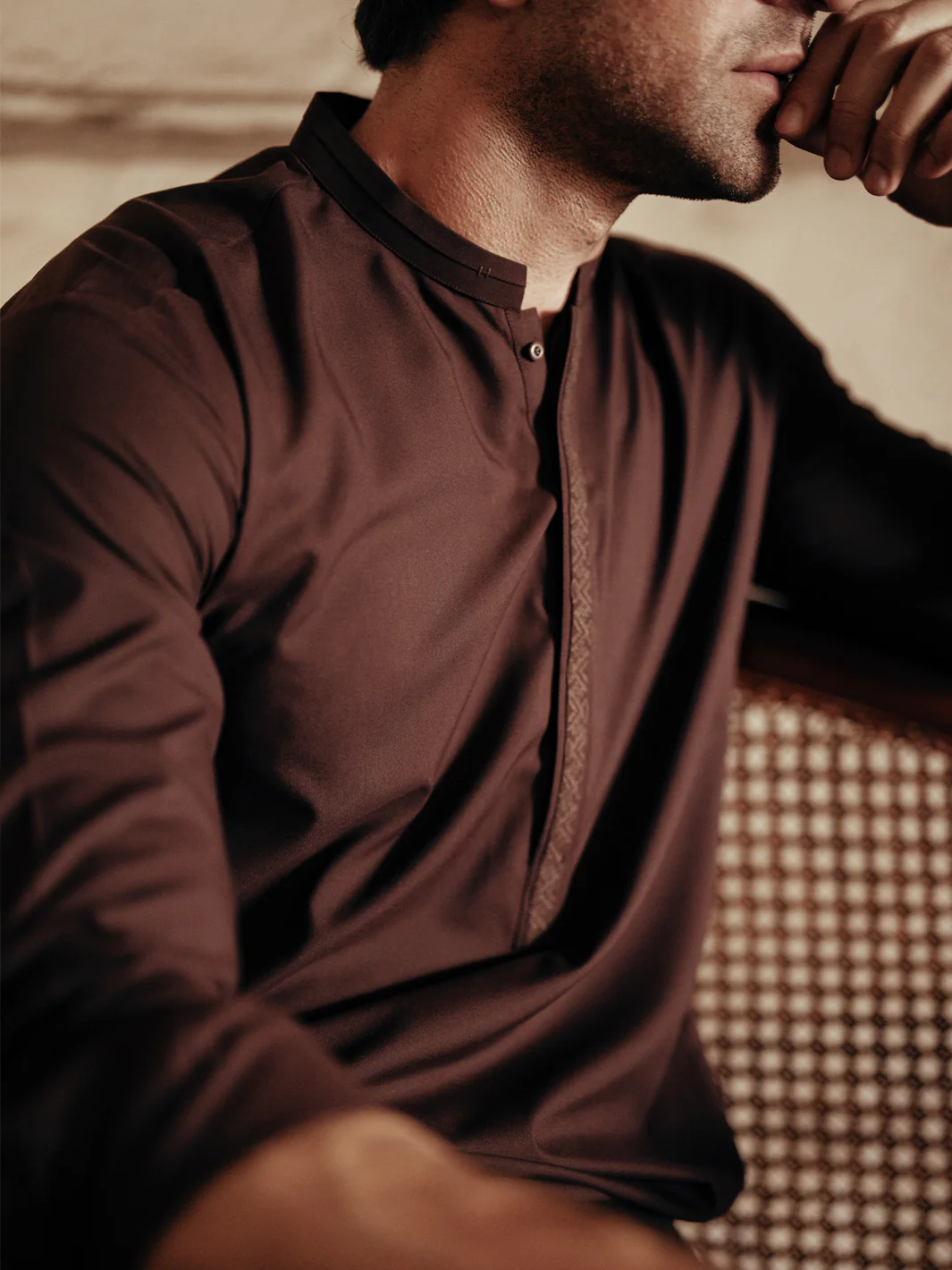 DARK BROWN BLENDED KAMEEZ SHALWAR | AL-KS-3084/AM-6175M - Image 2