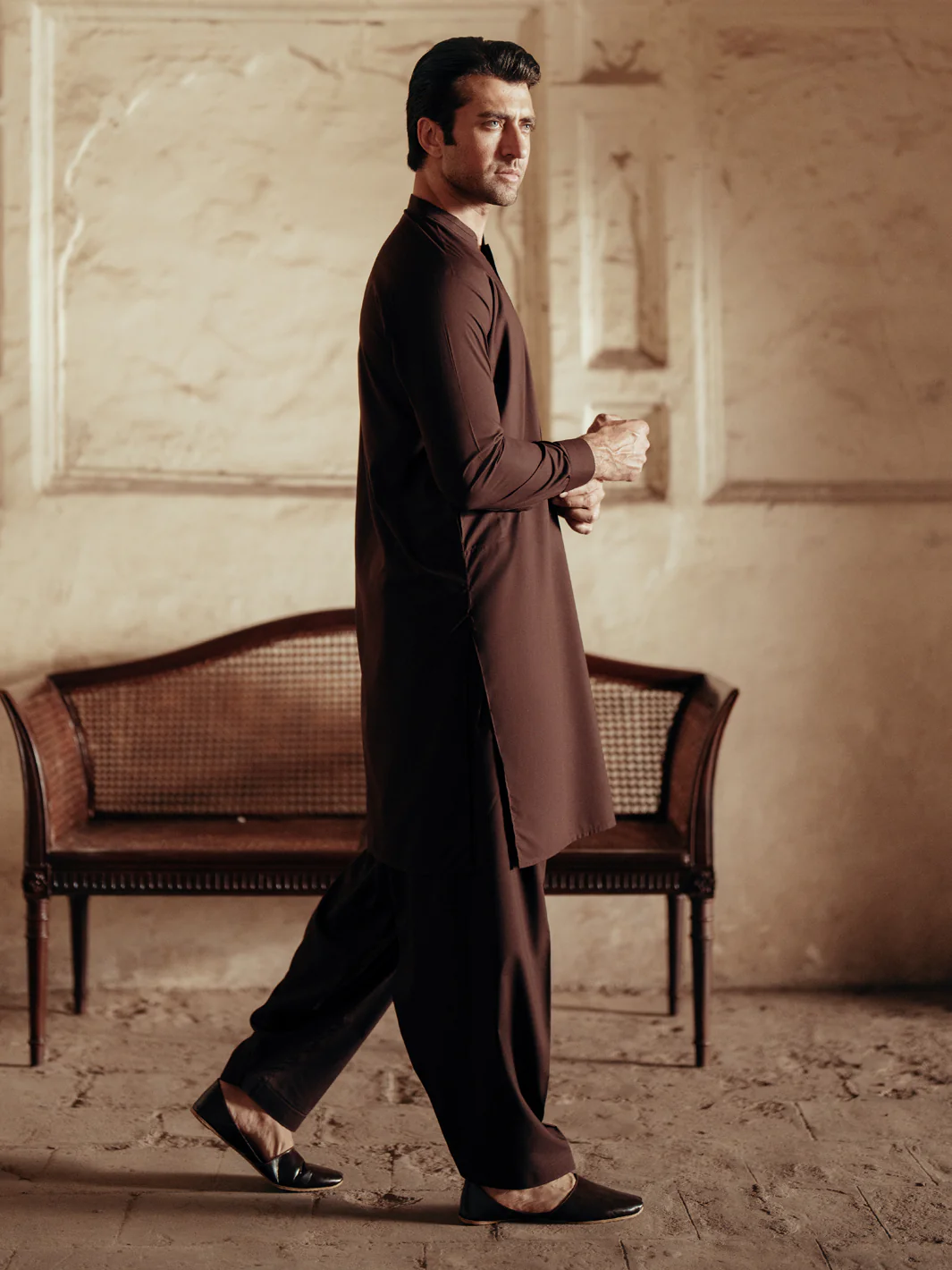 DARK BROWN BLENDED KAMEEZ SHALWAR | AL-KS-3084/AM-6175M - Image 3