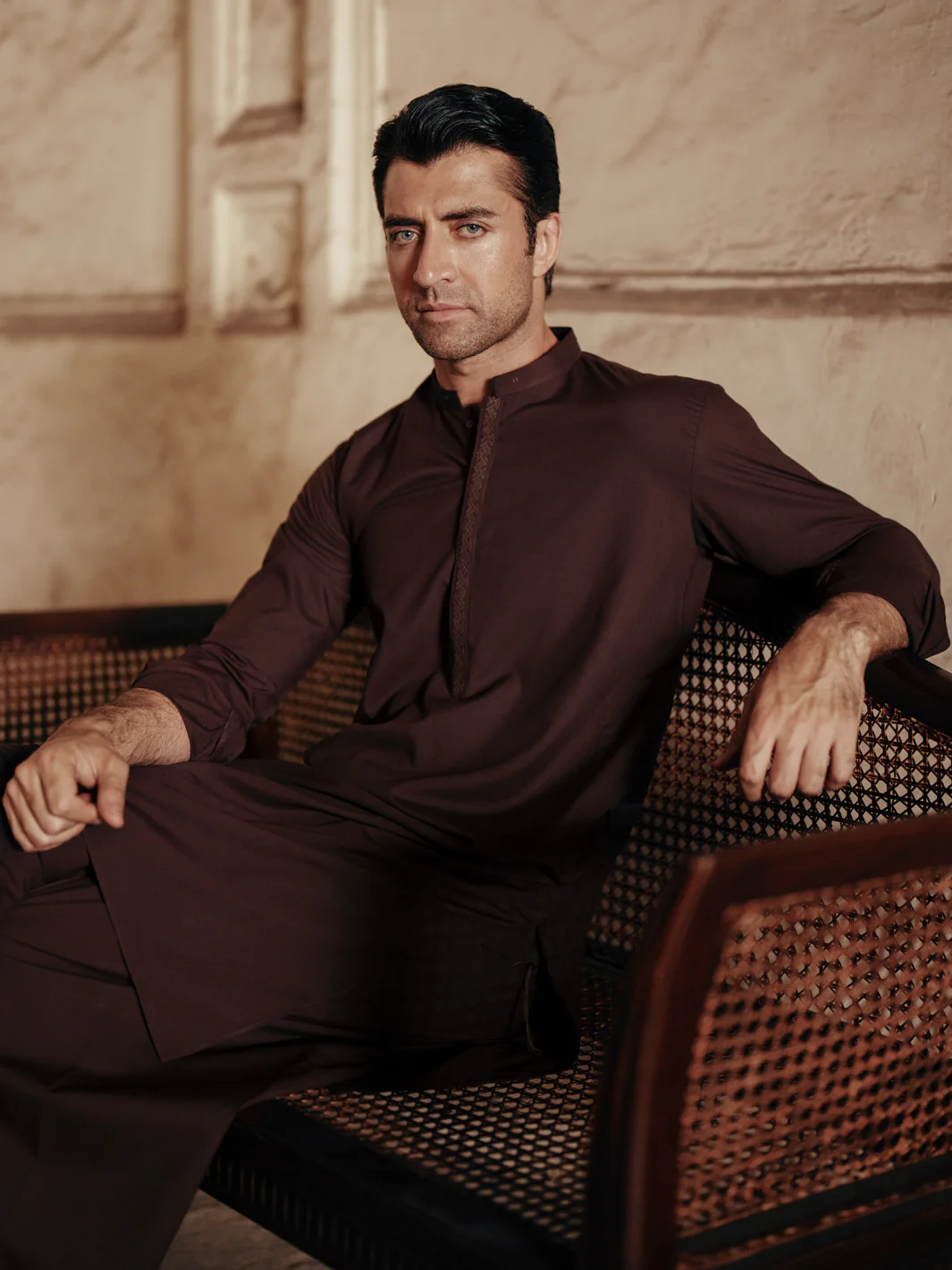 DARK BROWN BLENDED KAMEEZ SHALWAR | AL-KS-3084/AM-6175M - Image 5