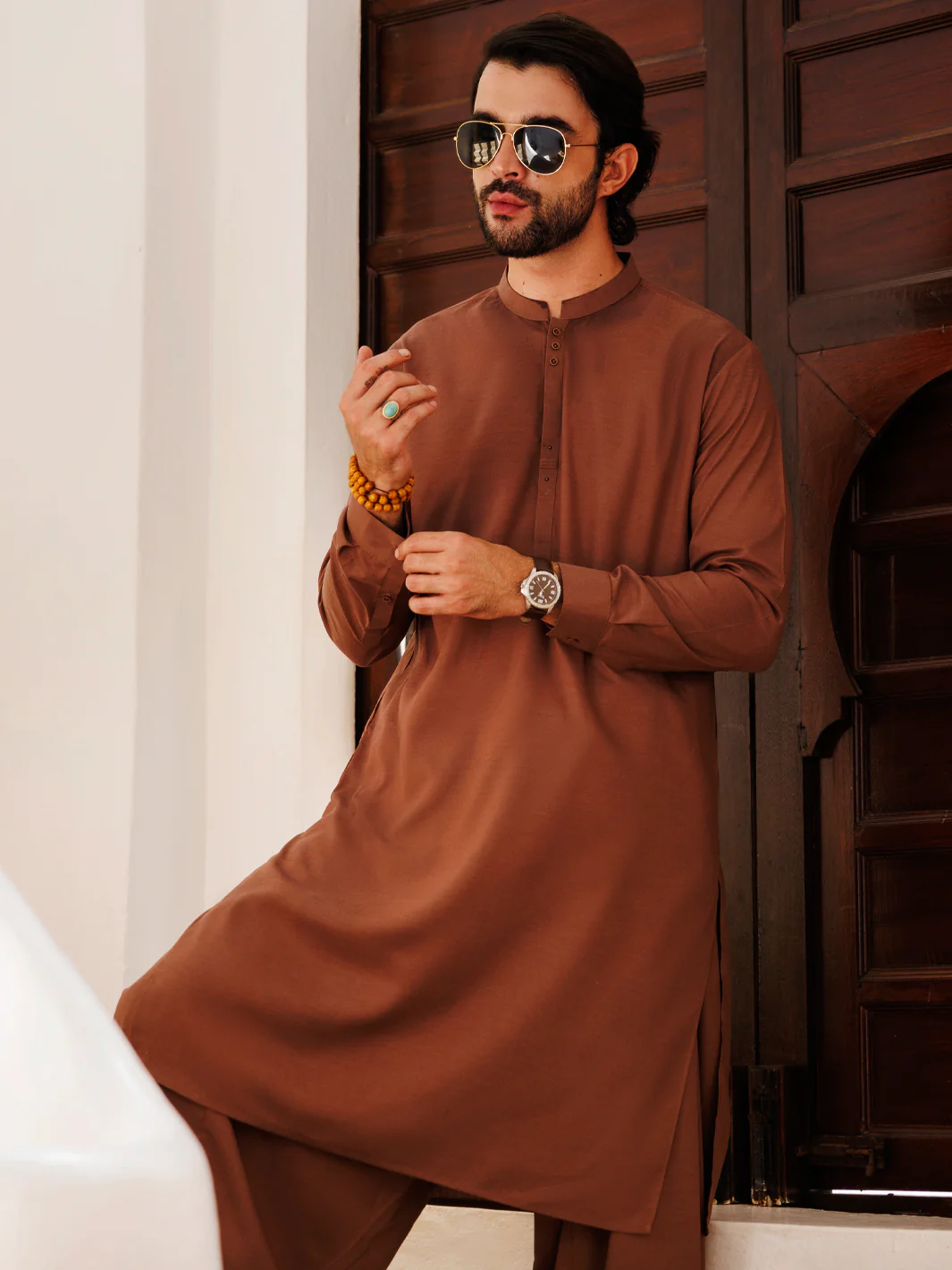 BROWN BLENDED KAMEEZ SHALWAR | AL-KS-3151/AM-6280C - Image 3