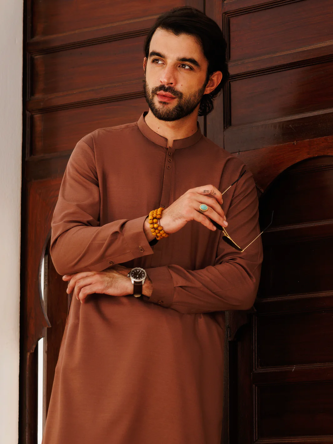BROWN BLENDED KAMEEZ SHALWAR | AL-KS-3151/AM-6280C - Image 4