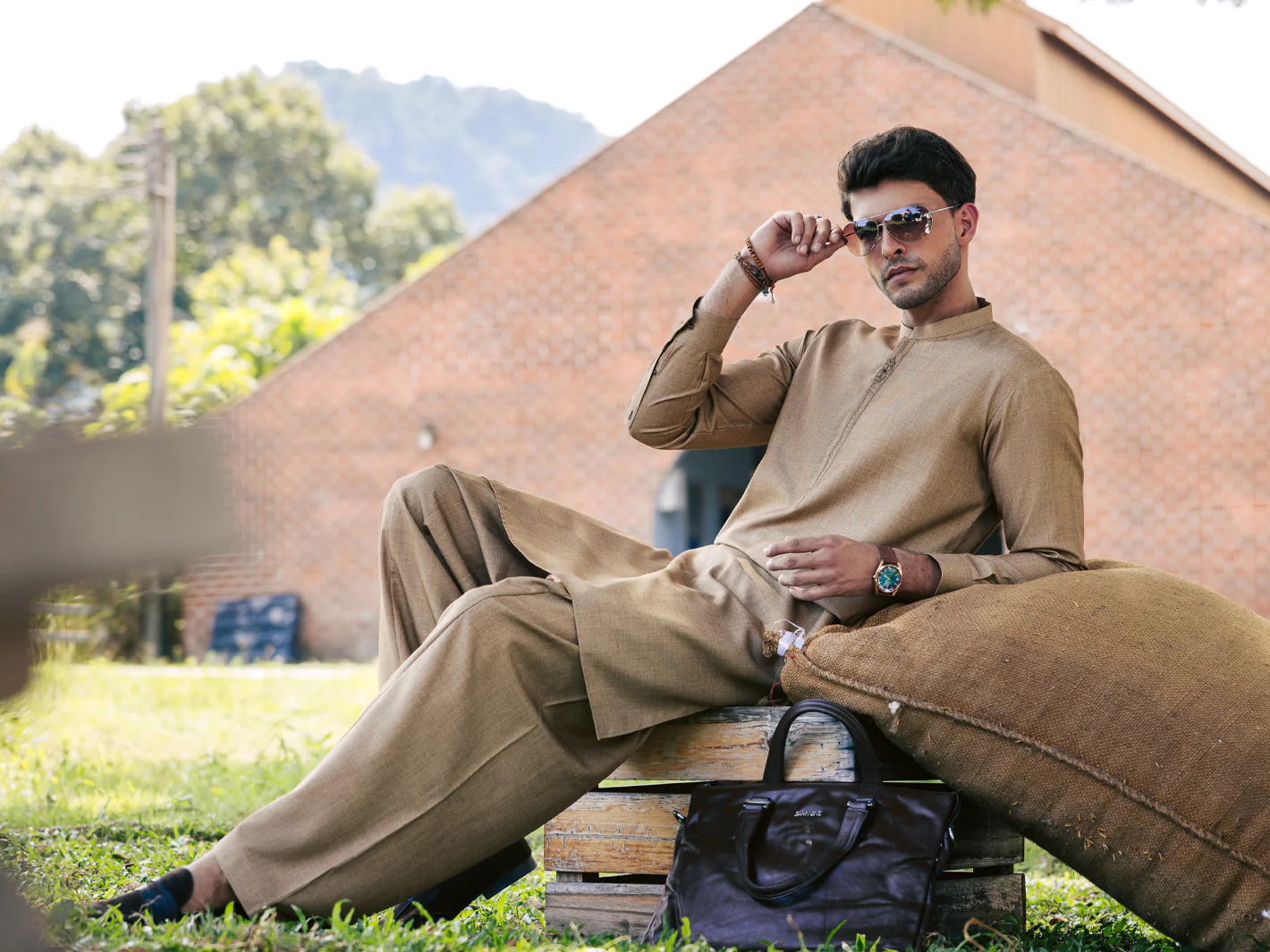 BEIGE BLENDED KAMEEZ SHALWAR | AL-KS-3154/AM-6264B - Image 5