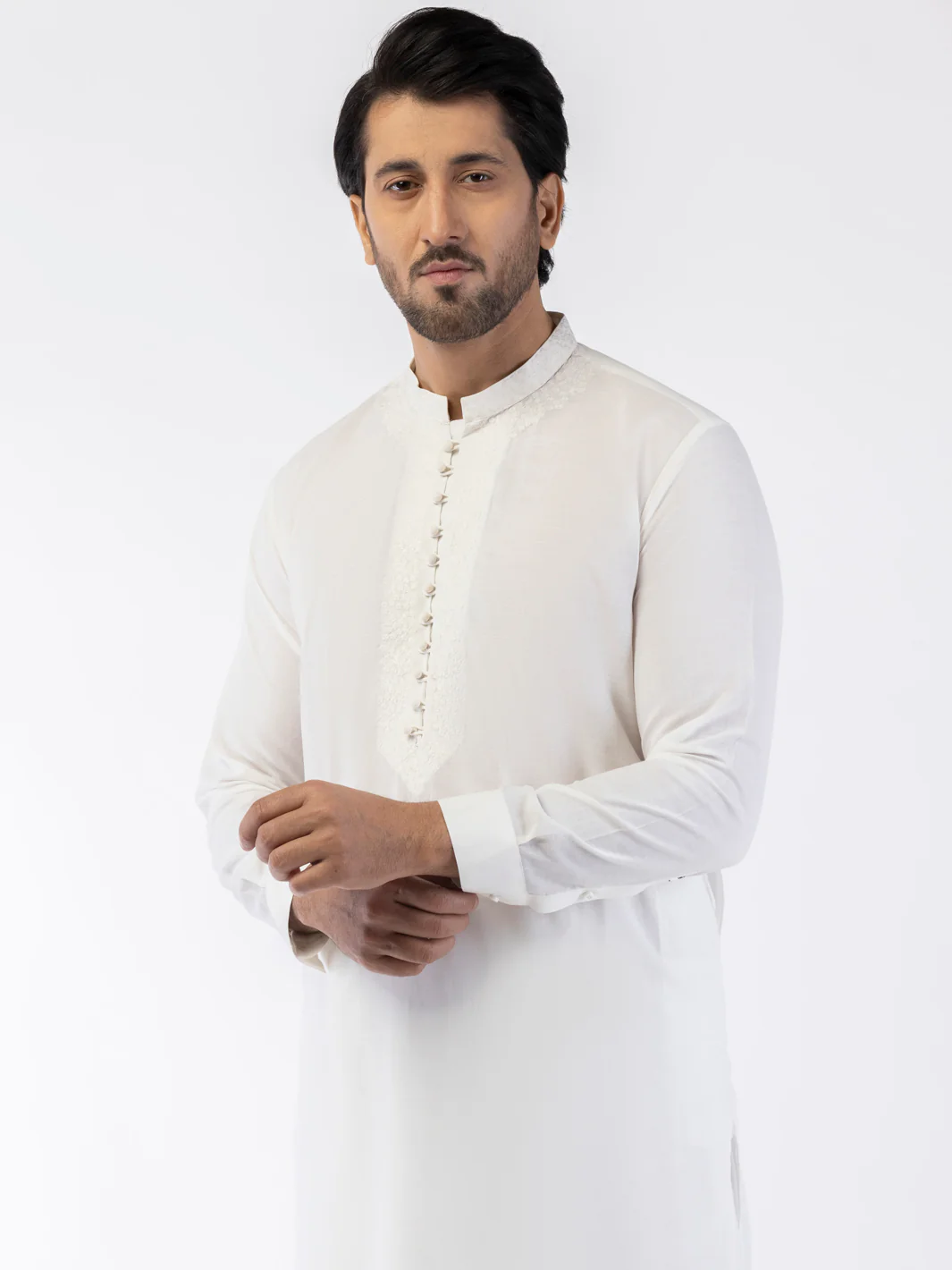 WHITE BLENDED KAMEEZ SHALWAR | AL-KS-3167/AM-6299A - Image 2