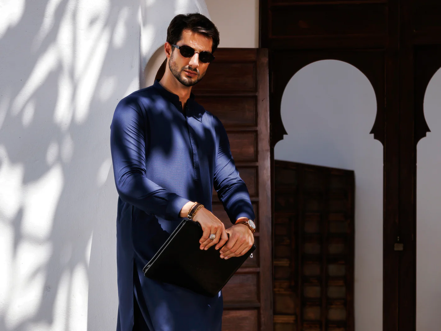 NAVY BLUE BLENDED KAMEEZ SHALWAR | AL-KS-3177/AM-11010F - Image 4