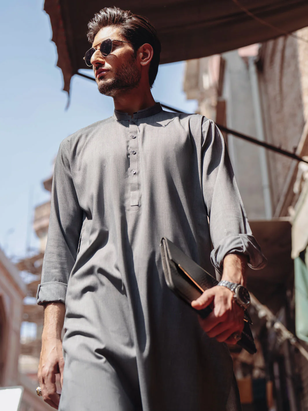 GREY BLENDED KAMEEZ SHALWAR | AL-KS-3193/AM-6296D - Image 3