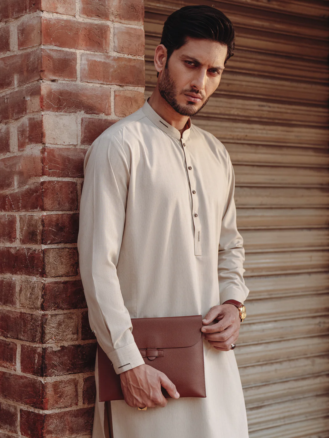 BEIGE BLENDED KAMEEZ SHALWAR | AL-KS-3195/AM-6296A - Image 3