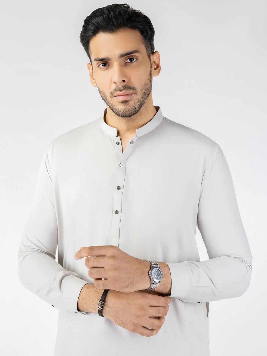 LIGHT GREY BLENDED KAMEEZ SHALWAR | AL-KS-3200/AM-11011D - Image 3