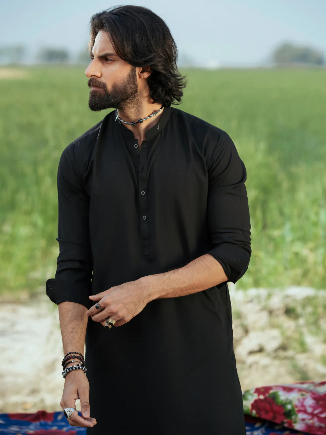 BLACK BLENDED KAMEEZ SHALWAR | AL-KS-3203/AM-6303C - Image 2
