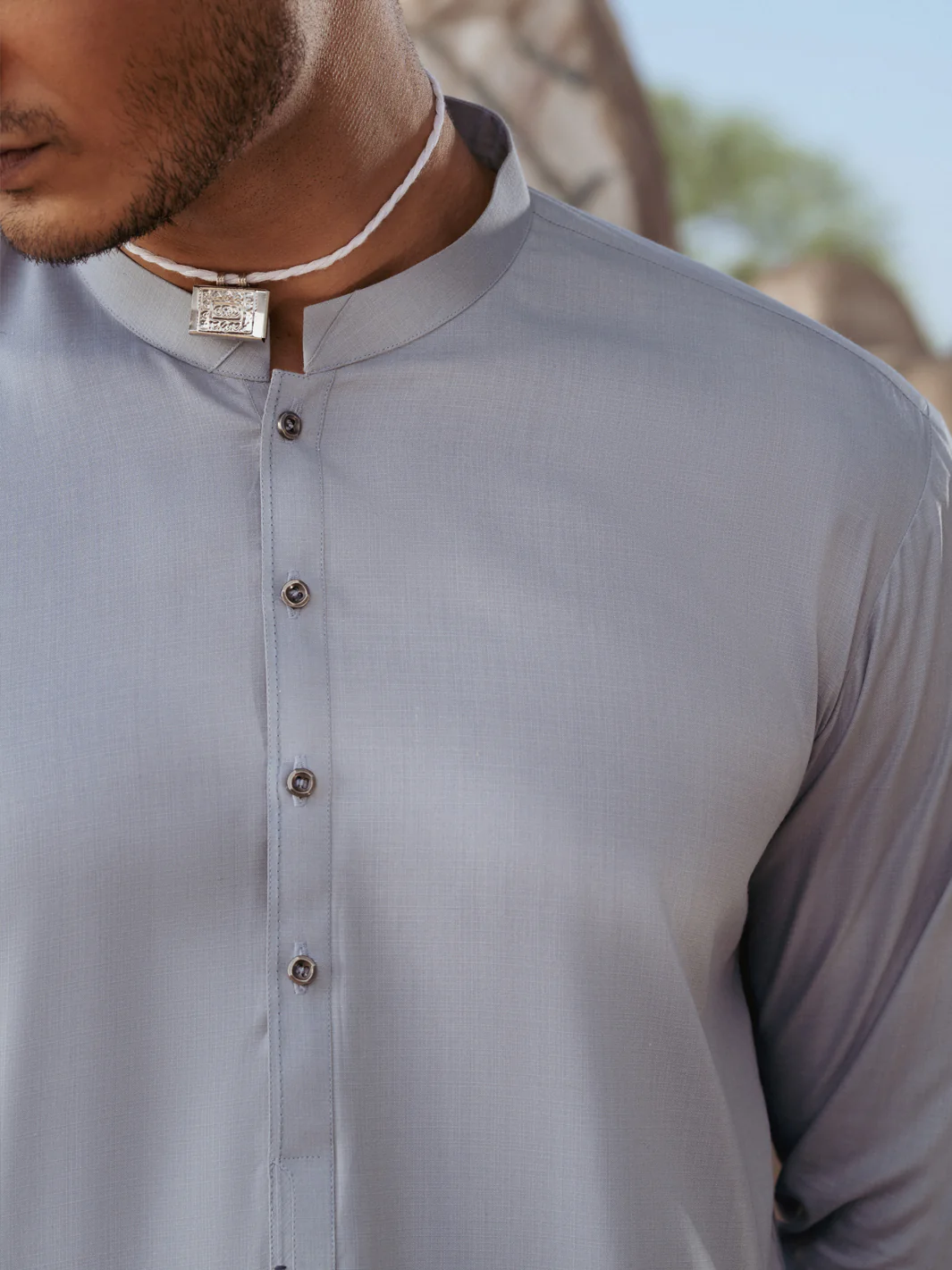 LIGHT GREY BLENDED KAMEEZ SHALWAR | AL-KS-3207/AM-11011B - Image 3