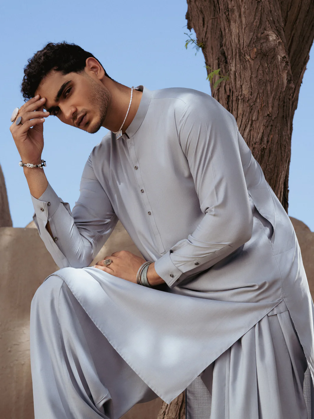 LIGHT GREY BLENDED KAMEEZ SHALWAR | AL-KS-3207/AM-11011B - Image 5