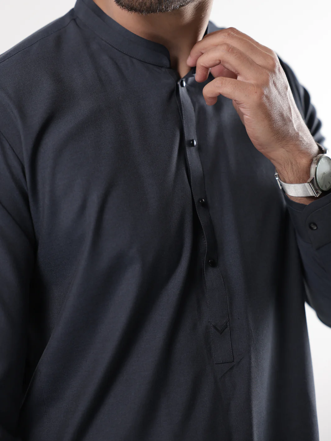 CHARCOAL GREY BLENDED KAMEEZ SHALWAR | AL-KS-3214/AM-6304E - Image 2