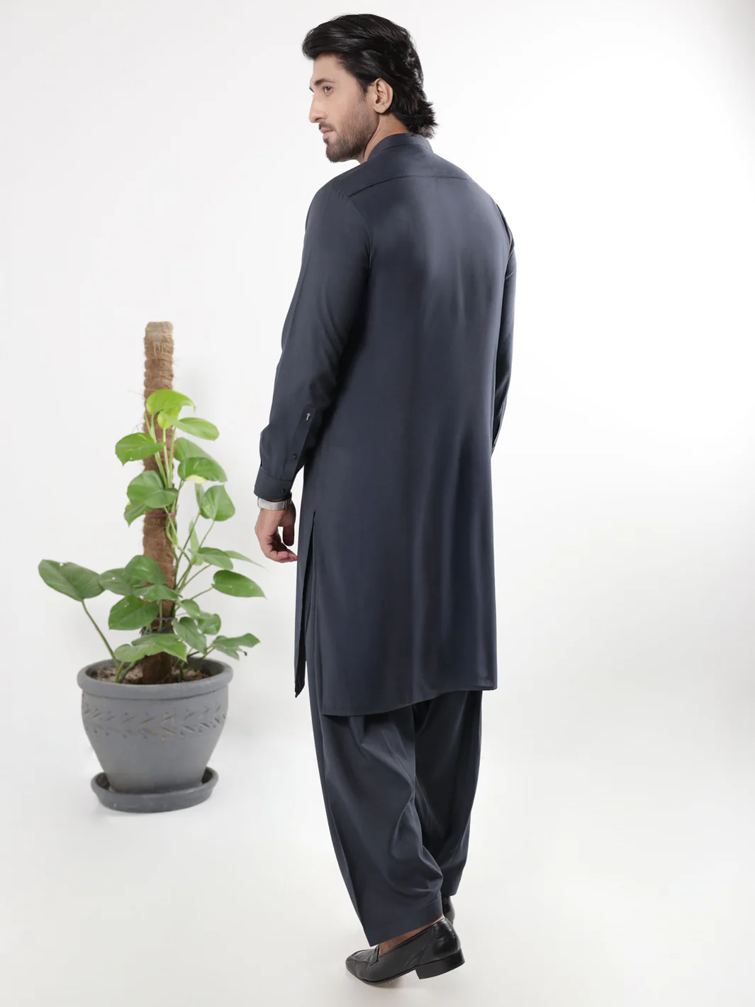 CHARCOAL GREY BLENDED KAMEEZ SHALWAR | AL-KS-3214/AM-6304E - Image 3