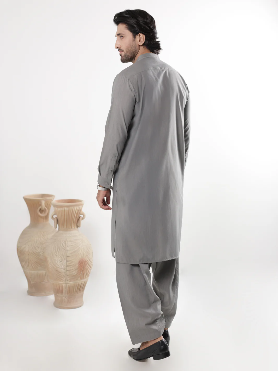 LIGHT GREY BLENDED KAMEEZ SHALWAR | AL-KS-3218/AM-6302D - Image 3