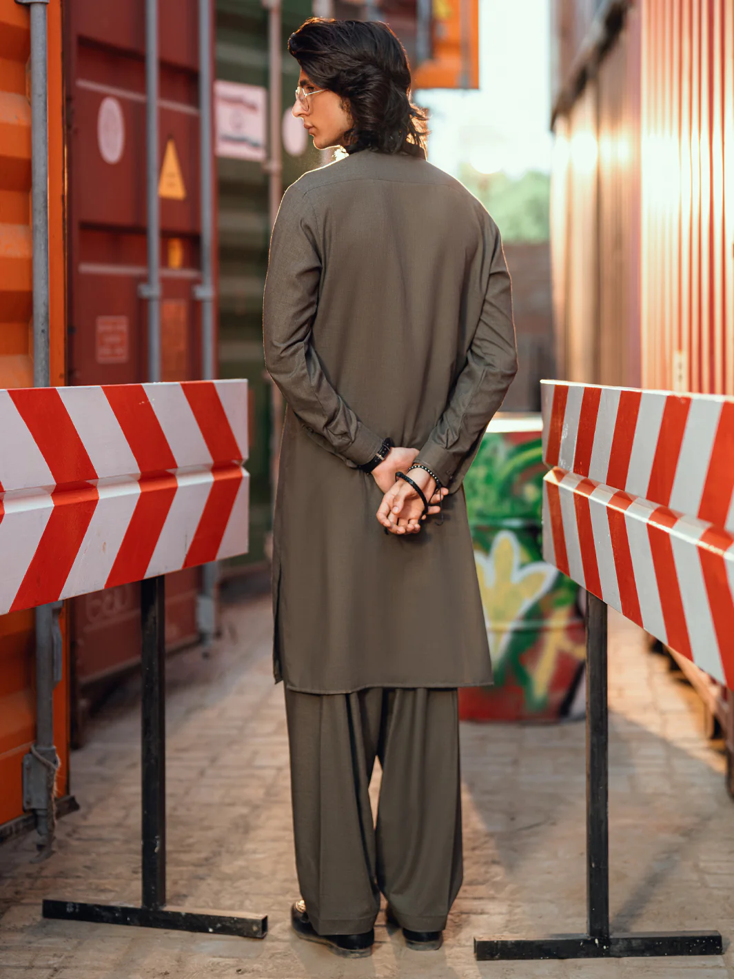OLIVE GREEN BLENDED KAMEEZ SHALWAR | AL-KS-3265/AM-6338A - Image 2
