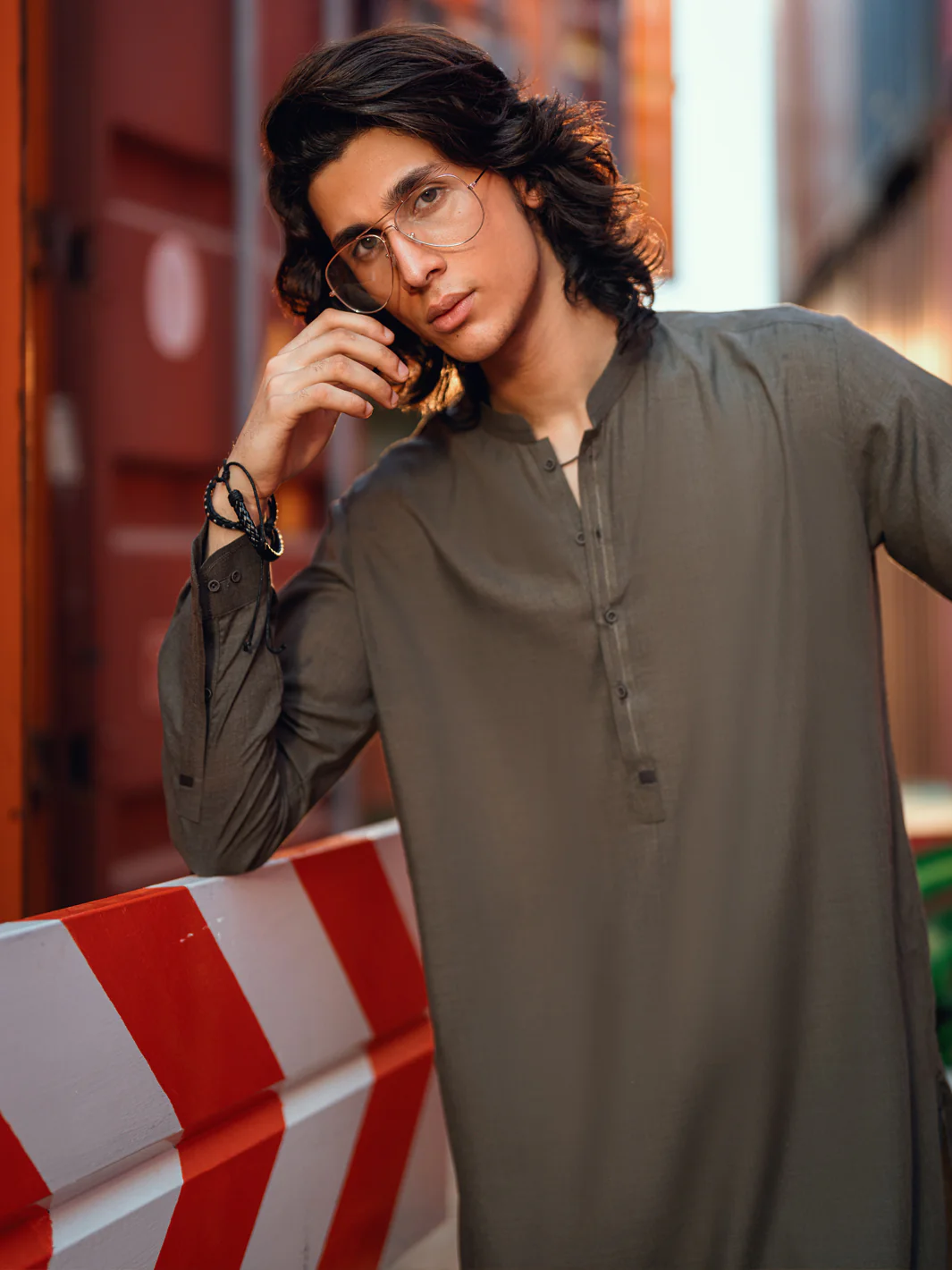 OLIVE GREEN BLENDED KAMEEZ SHALWAR | AL-KS-3265/AM-6338A - Image 3