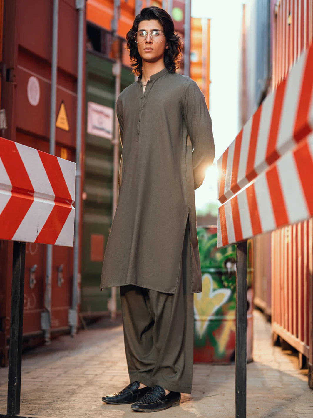 OLIVE GREEN BLENDED KAMEEZ SHALWAR | AL-KS-3265/AM-6338A - Image 6