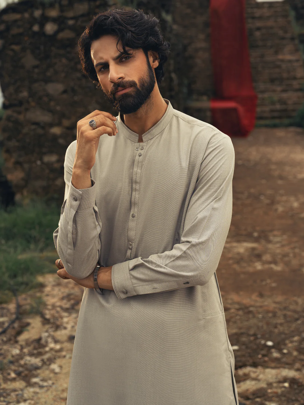 ASH GREY BLENDED KAMEEZ SHALWAR | AL-KS-3266/AM-6273A - Image 2