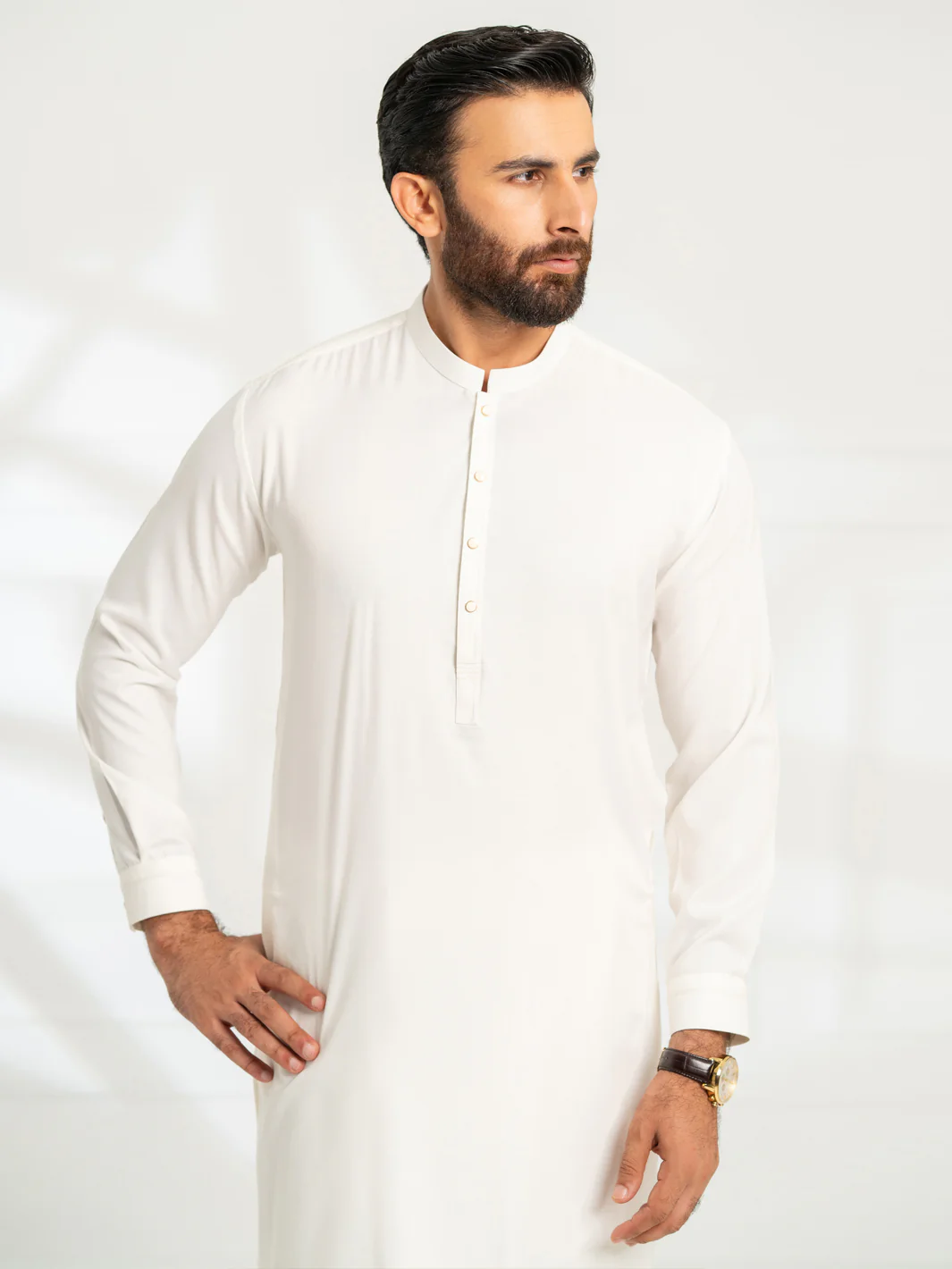 WHITE BLENDED KAMEEZ SHALWAR | AL-KS-3298/AM-6341A - Image 2