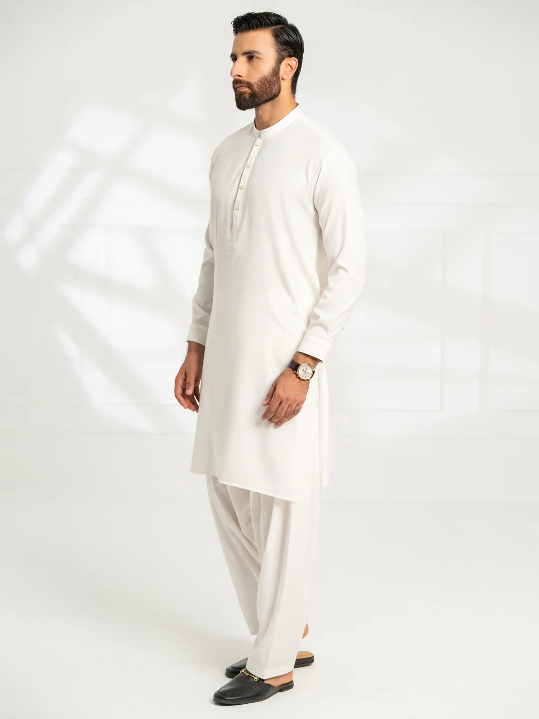 WHITE BLENDED KAMEEZ SHALWAR | AL-KS-3298/AM-6341A - Image 5
