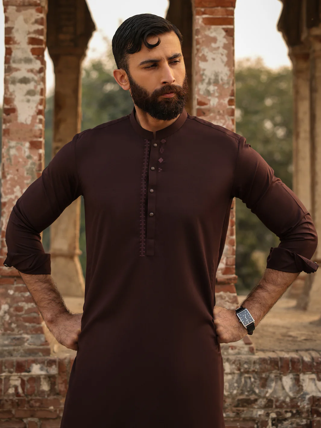 BROWN BLENDED KAMEEZ SHALWAR | AL-KS-3303/AM-6338C - Image 2