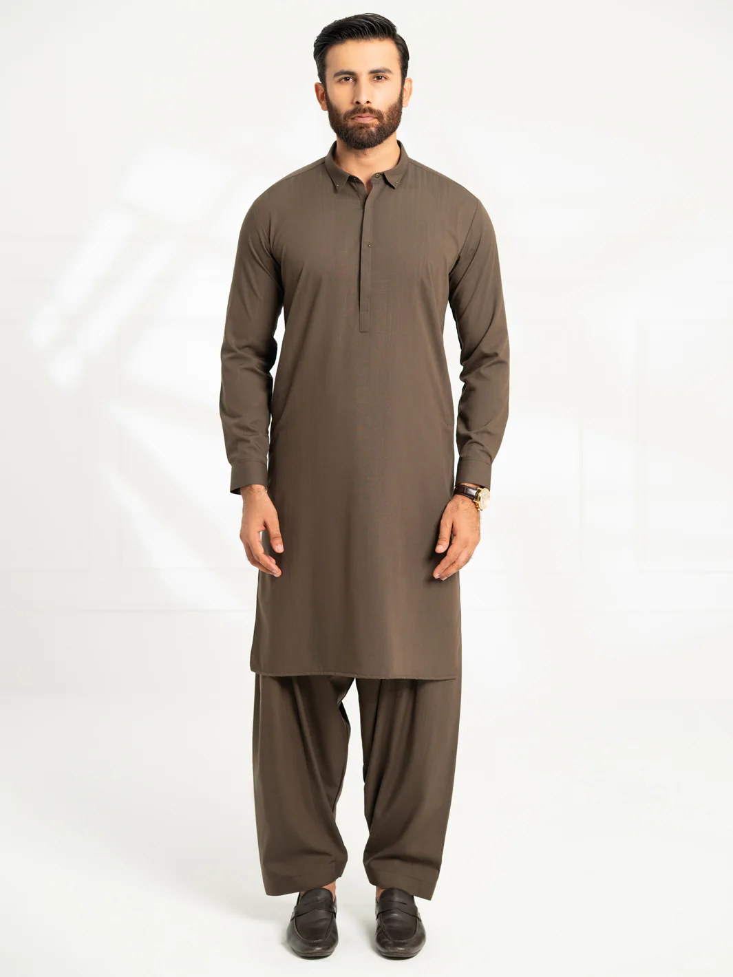 DARK OLIVE BLENDED KAMEEZ SHALWAR | AL-KS-3308/AM-15066B