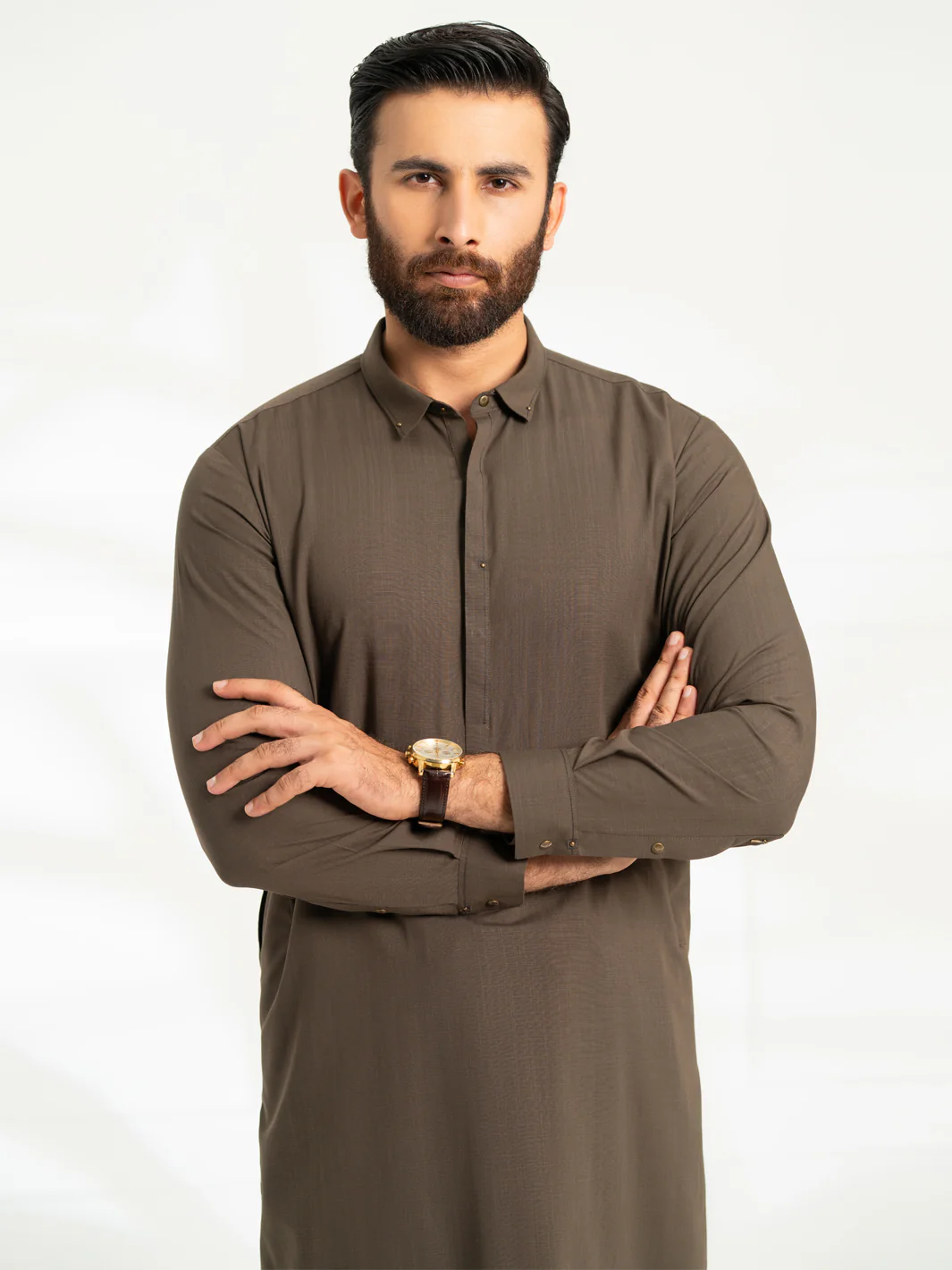 DARK OLIVE BLENDED KAMEEZ SHALWAR | AL-KS-3308/AM-15066B - Image 2