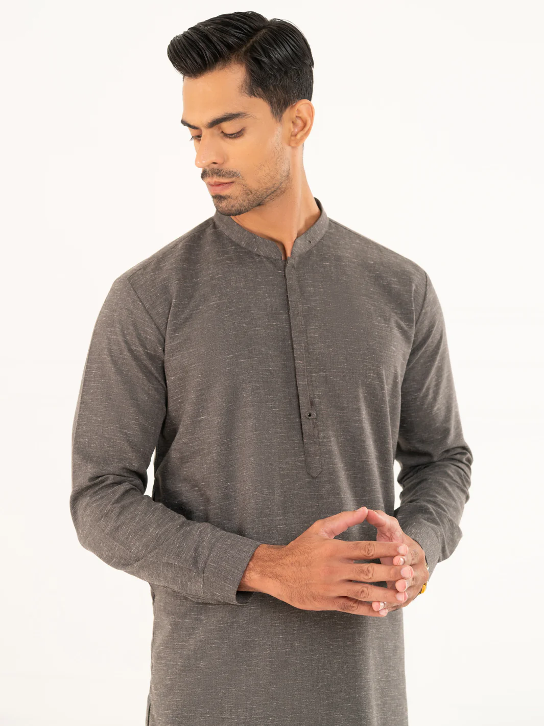 CHARCOAL GREY BLENDED KAMEEZ SHALWAR | AL-KS-3313/AM-15069C - Image 2