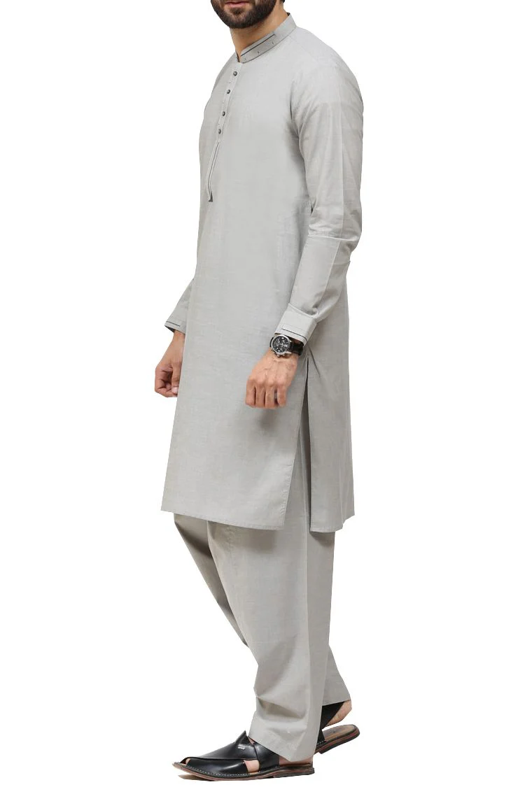 LIGHT GREY COTTON KAMEEZ SHALWAR | AL-KS-US-2427/AM-636A - Image 3