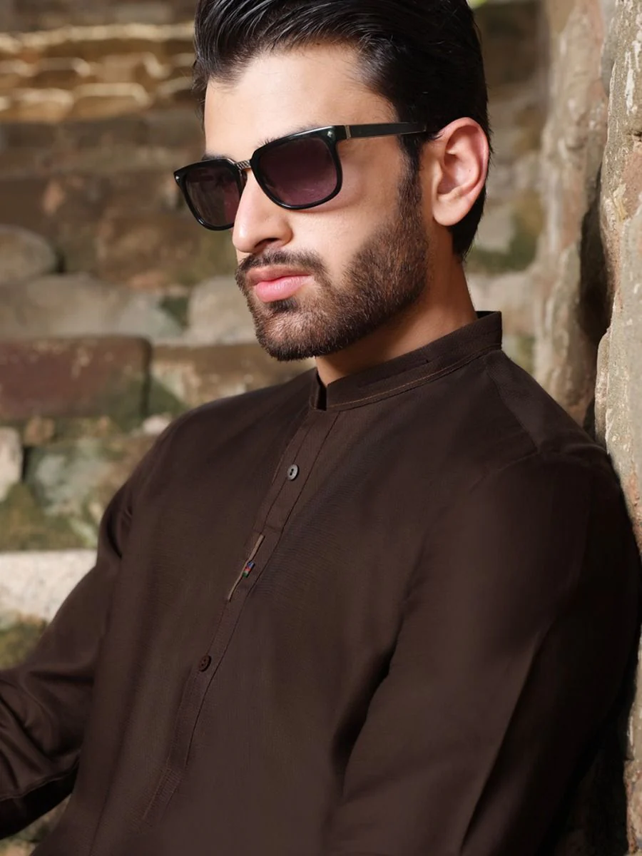 DARK BROWN COTTON KAMEEZ SHALWAR | AL-KS-US-2528 V-4 2020 - Image 3