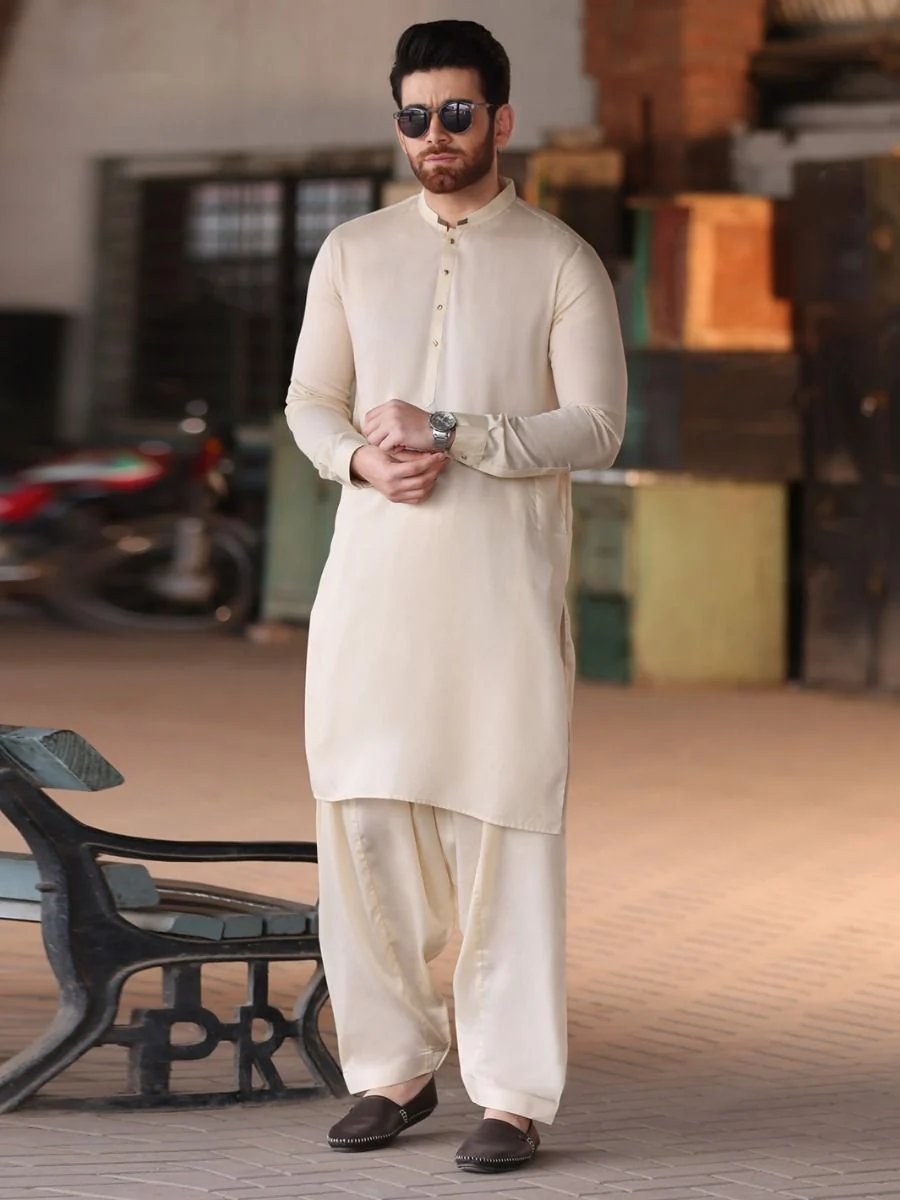 CREAM KAMEEZ SHALWAR | AL-KS-US-2532 V-3 2020 - Image 4