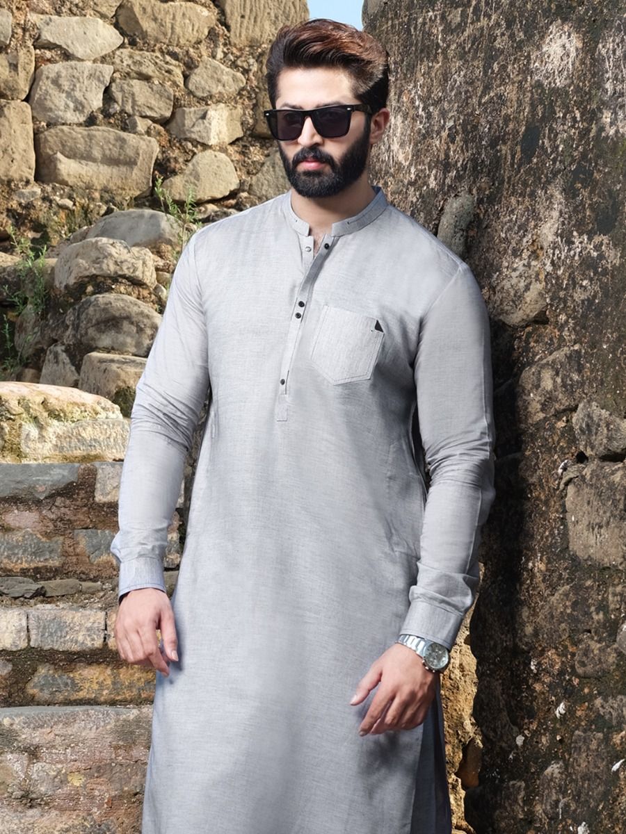 GREY COTTON KAMEEZ SHALWAR | AL-KS-US-2534 V-4 2020 - Image 3