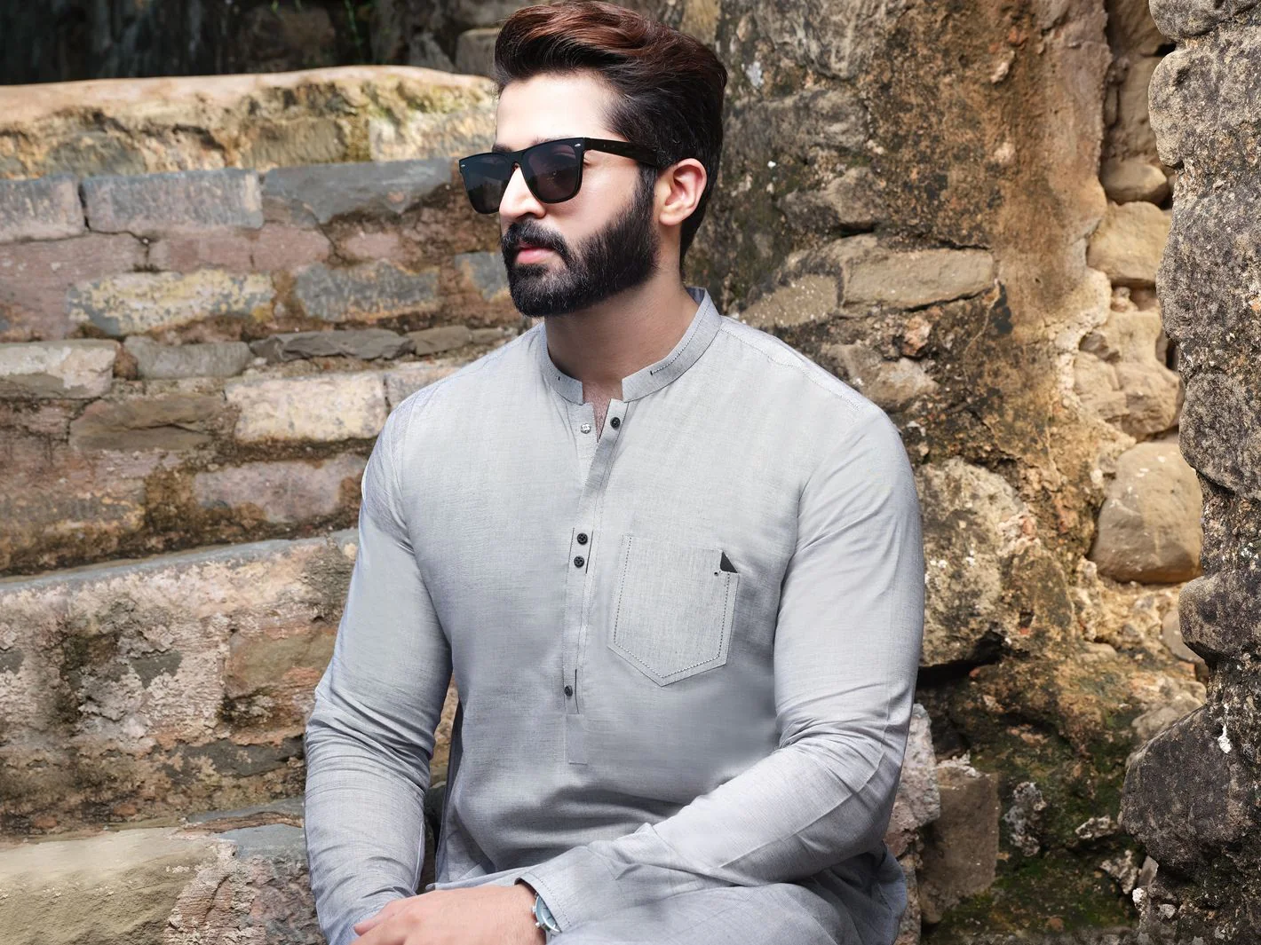 GREY COTTON KAMEEZ SHALWAR | AL-KS-US-2534 V-4 2020 - Image 4