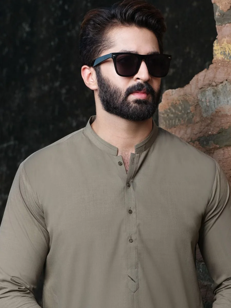 LIGHT BROWN VISCOSE KAMEEZ SHALWAR | AL-KS-US-2536 V-4 2020 - Image 2