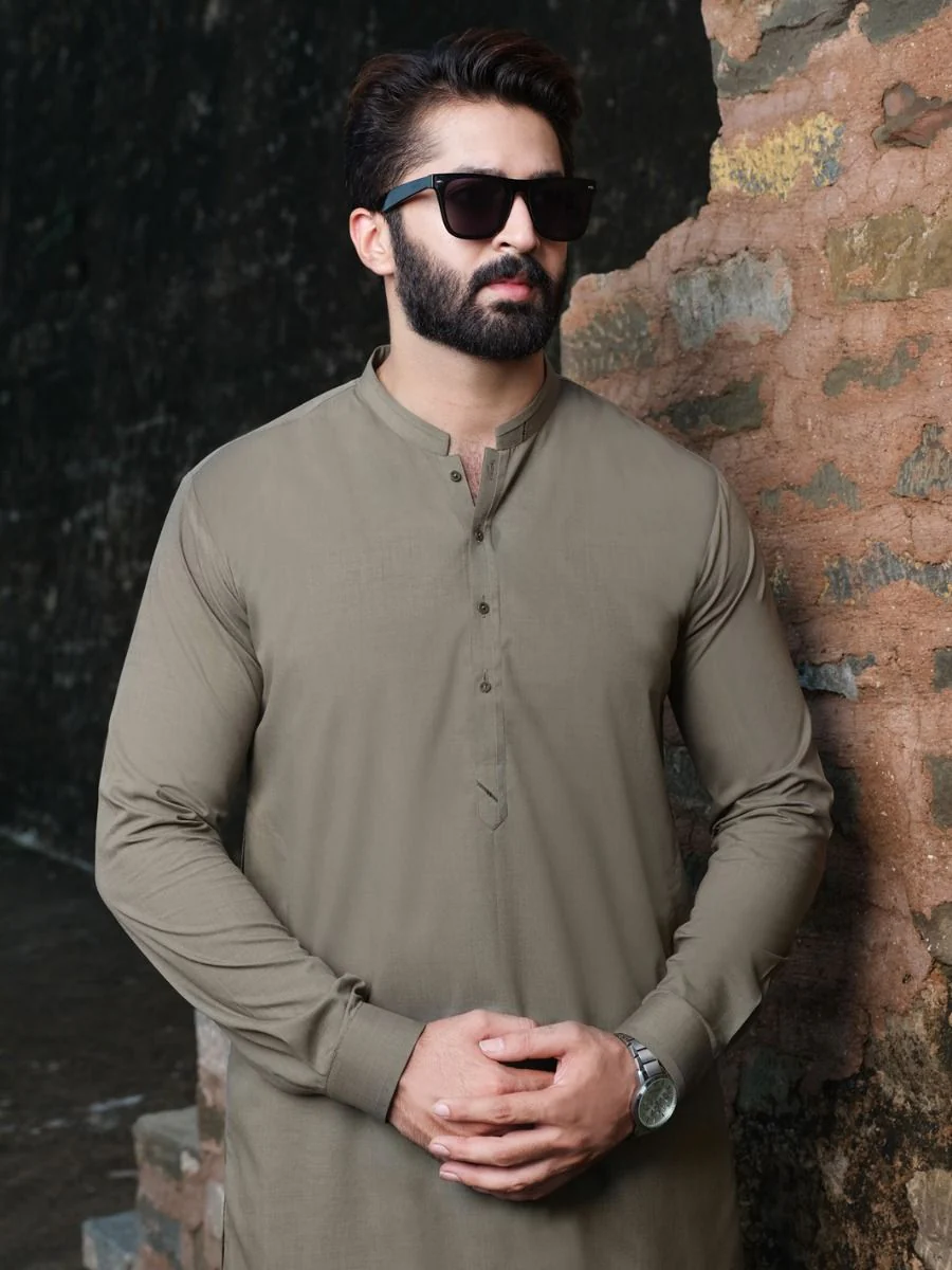 LIGHT BROWN VISCOSE KAMEEZ SHALWAR | AL-KS-US-2536 V-4 2020 - Image 3
