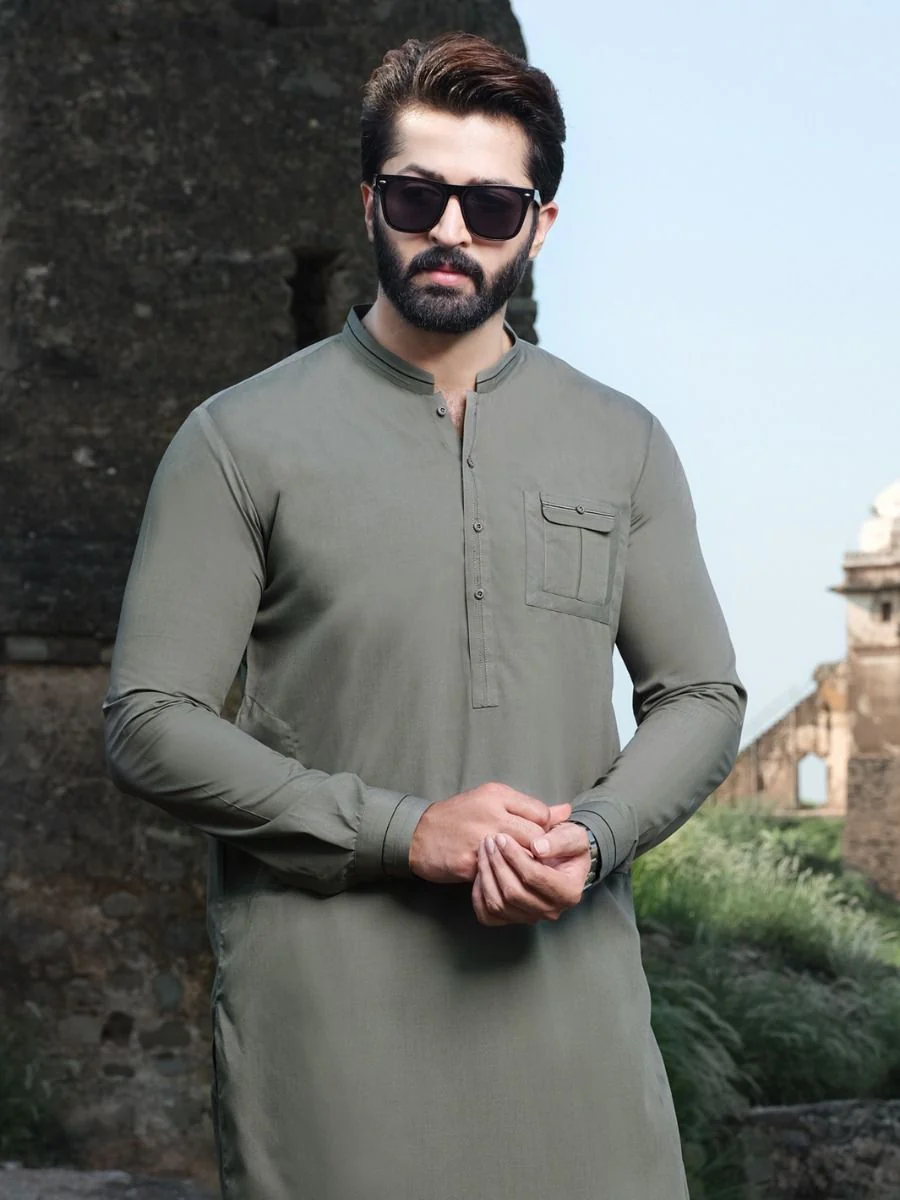 GREEN VISCOSE KAMEEZ SHALWAR | AL-KS-US-2537 V-4 2020 - Image 2