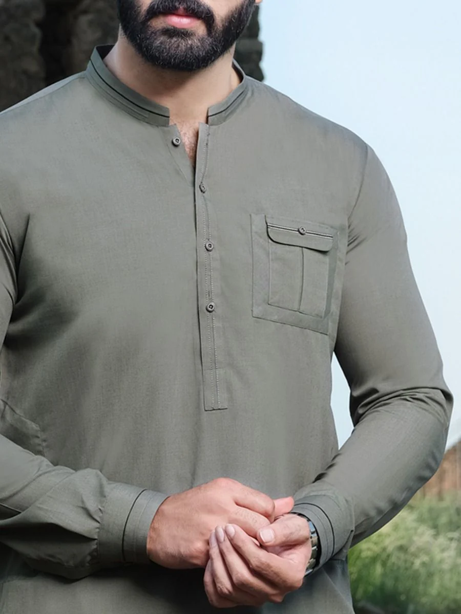 GREEN VISCOSE KAMEEZ SHALWAR | AL-KS-US-2537 V-4 2020 - Image 3