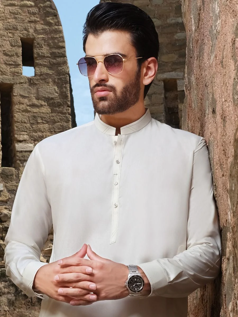 OFF WHITE VISCOSE KAMEEZ SHALWAR | AL-KS-US-2539 V-4 2020 - Image 2