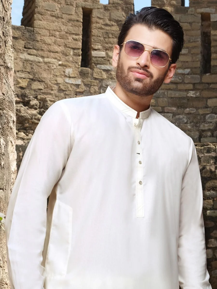 OFF WHITE VISCOSE KAMEEZ SHALWAR | AL-KS-US-2539 V-4 2020 - Image 3