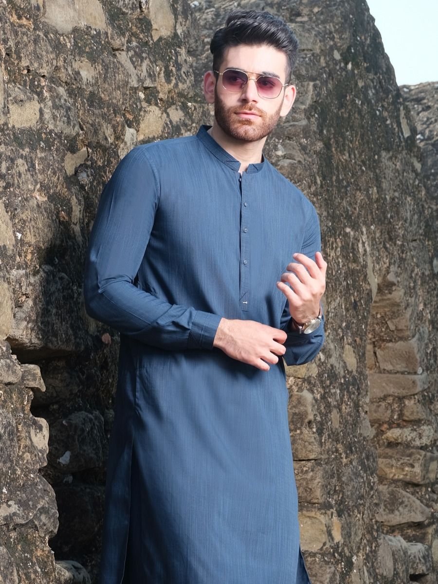 BLUE VISCOSE KAMEEZ SHALWAR | AL-KS-US-2544 V-4 2020 - Image 2