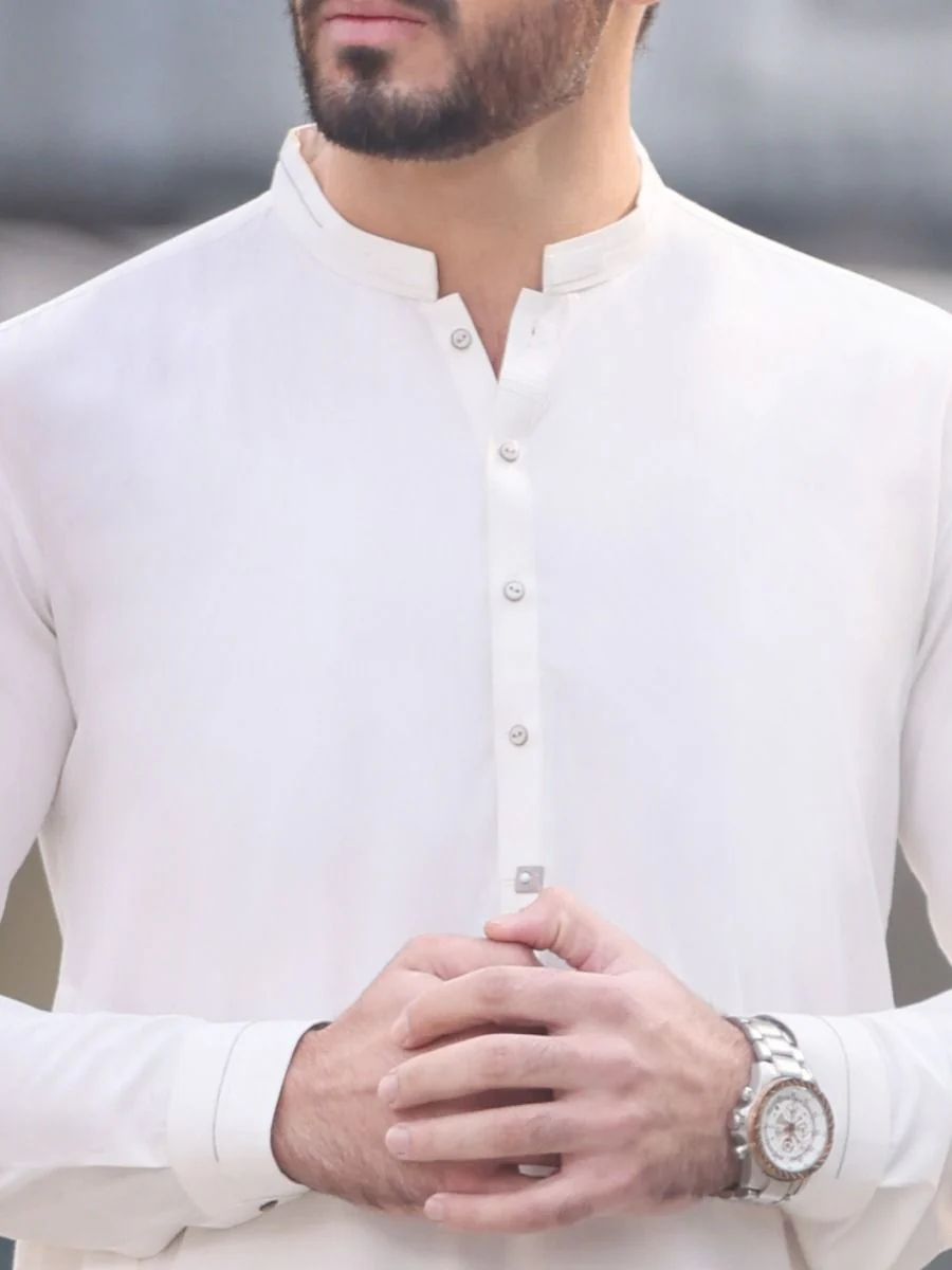 WHITE VISCOSE KAMEEZ SHALWAR | AL-KS-US-2552 V-1 2021 - Image 3
